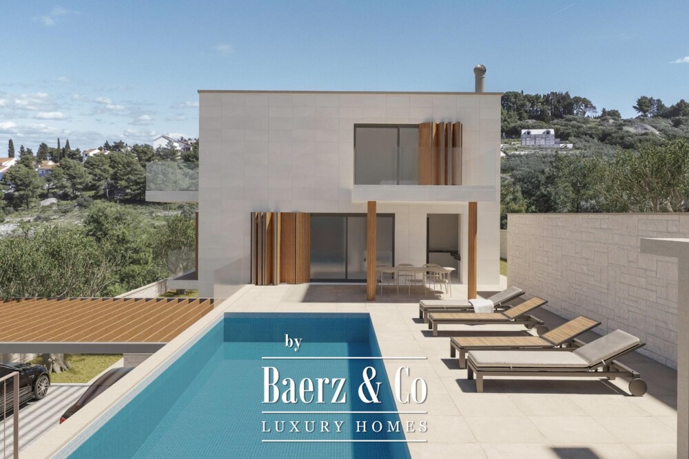 Brač, Sutivan, modern villa under construction with open sea view image